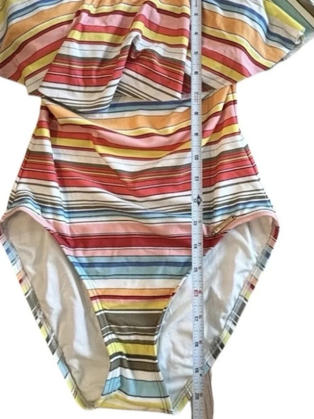 Vince Camuto Cruise White Multi Color Stripe One Piece Swimsuit Off Shoulder 8